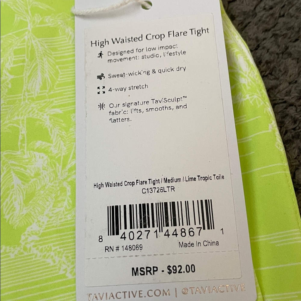 NWT Tavi High Waisted Crop Flare Tight Lime Green  Leggings Size M - Picture 3 of 7